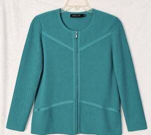 Misook Womens Old Money Zip Cardigan Size Large Teal Minimalist Luxury Teal